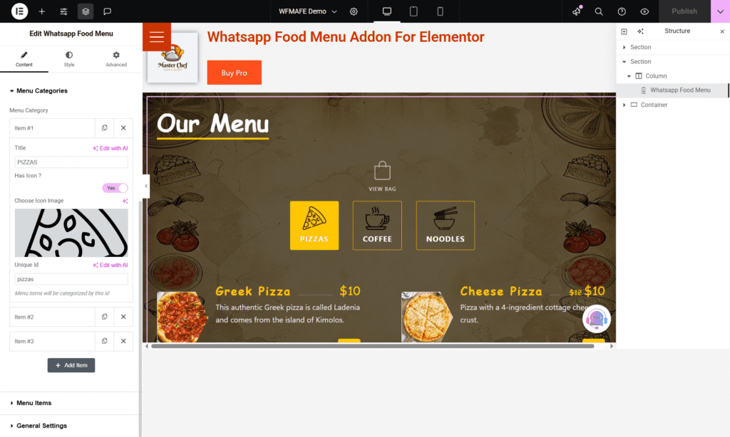 menu category settings