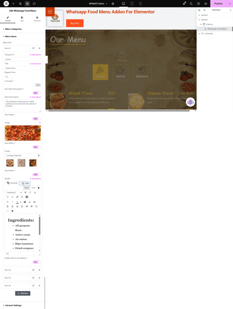 add items settings